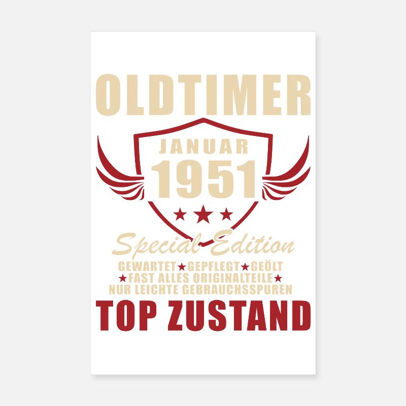75e anniversaire Millésime de janvier 1951 Poster 20 x 30 cm