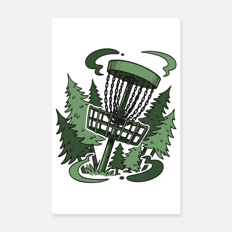 Panier de disc golf dans la forêt Scène drôle de disc golf Poster 20 x 30 cm