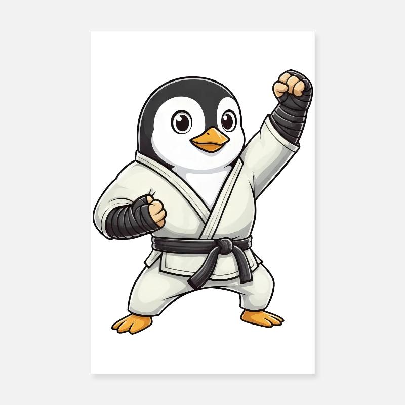 Dessin animé mignon drôle d’arts martiaux de Karaté Pingouin Poster 20 x 30 cm