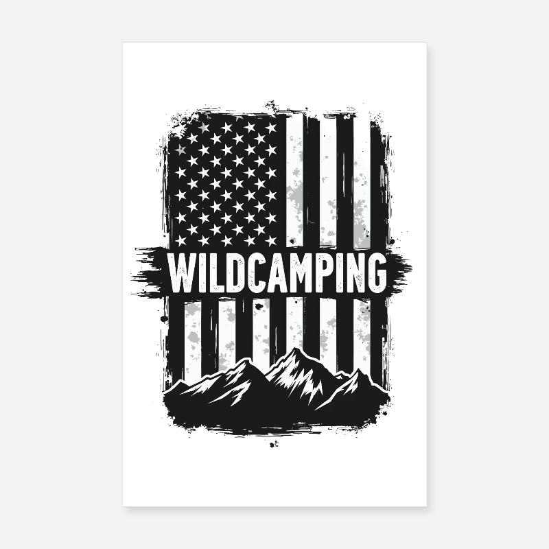 Drapeau des Montagnes des États-Unis de camping sauvage Poster 20 x 30 cm