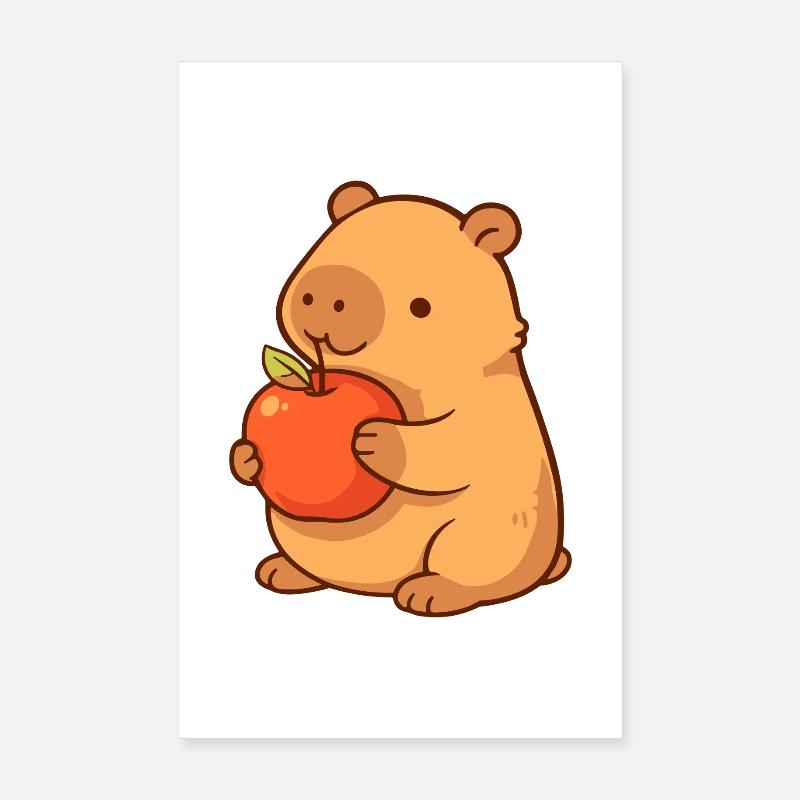 Illustration de capybara avec pomme Poster 20 x 30 cm
