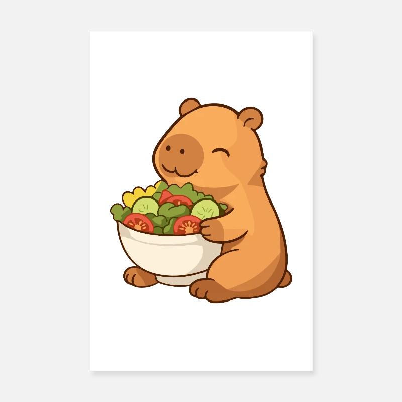Capybara avec saladière colorée Poster 20 x 30 cm