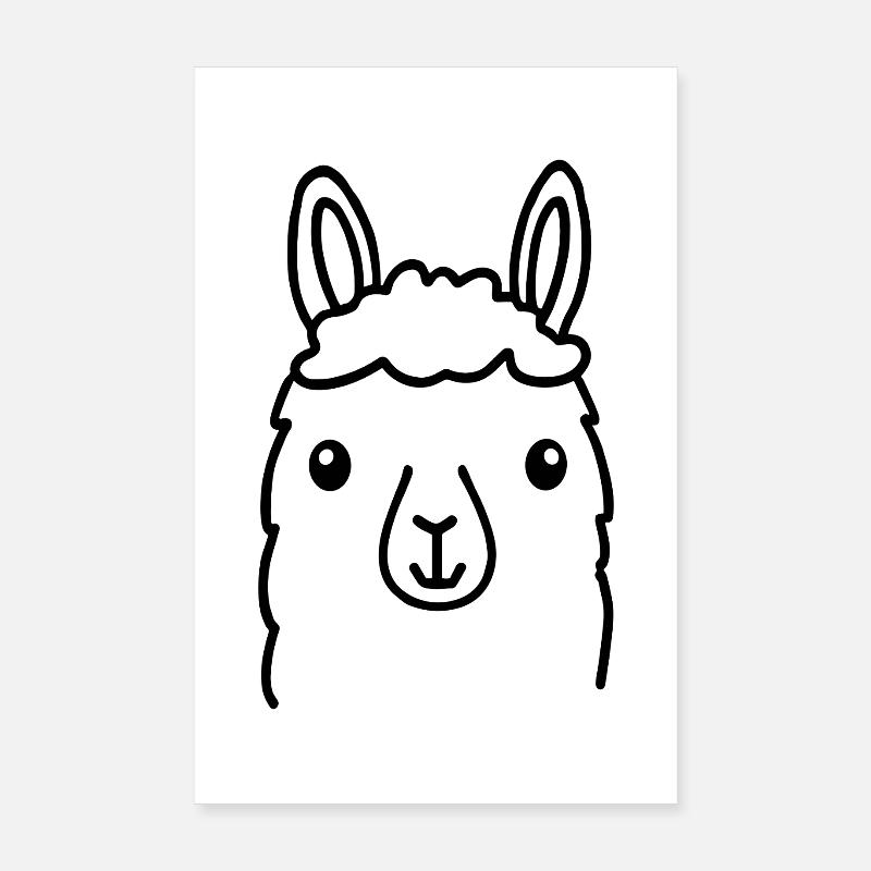 Süßes Alpaka Llama Kopf Line Art Poster 20x30 cm
