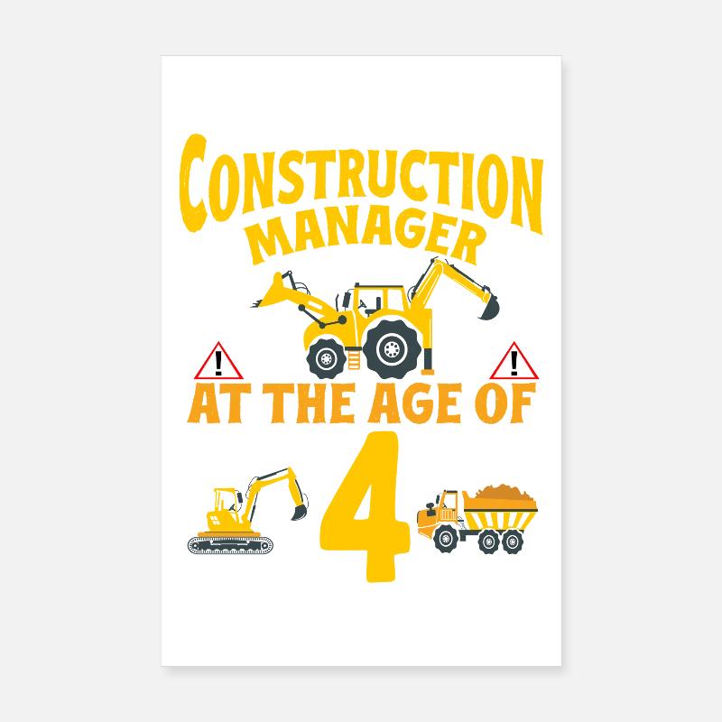 Fête de construction 4e anniversaire Camion de 4 ans Poster 20 x 30 cm