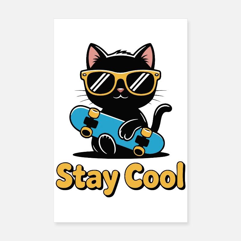 Chat patineur Reste Cool Poster 20 x 30 cm