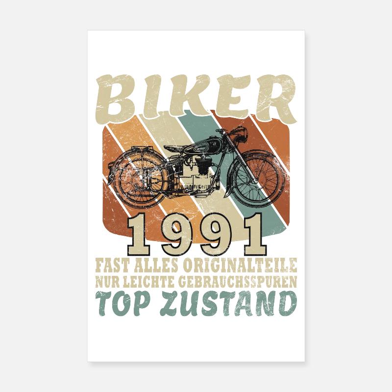 Cadeau d’anniversaire Born Motorcycle Vintage 1991 Poster 20 x 30 cm