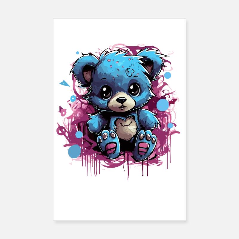 Blue Cuddly Bear Graffiti Pop Poster 20 x 30 cm