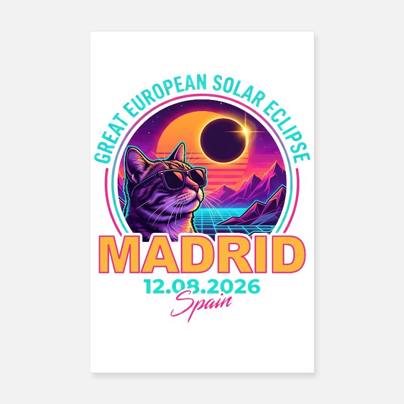 Solar Cat Madrid Eclipse 2026 Poster 20x30 cm