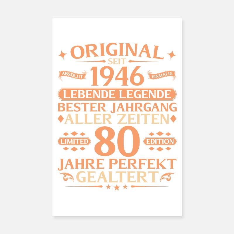 80e anniversaire absolument unique millésime 1946 Poster 20 x 30 cm