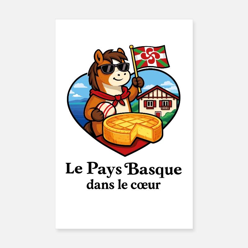 Pays Basque dans le Cœur Pottok Gâteau Basque Poster 20 x 30 cm
