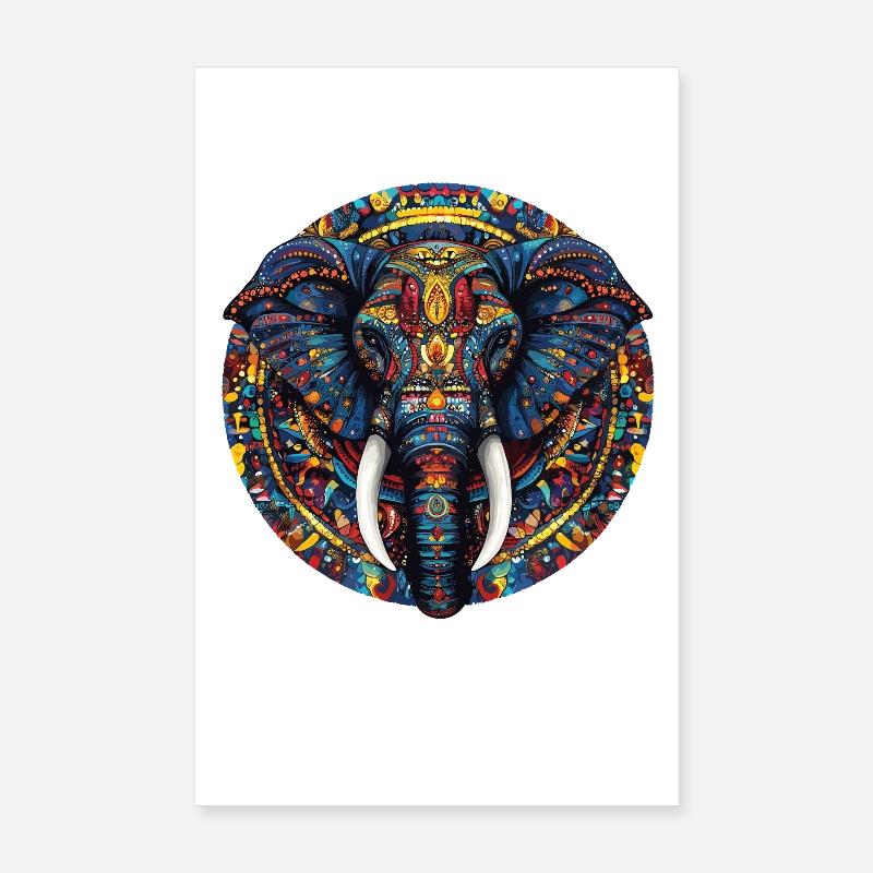 Colorful Elephant Mandala Poster 8" x 12" (20x30 cm)