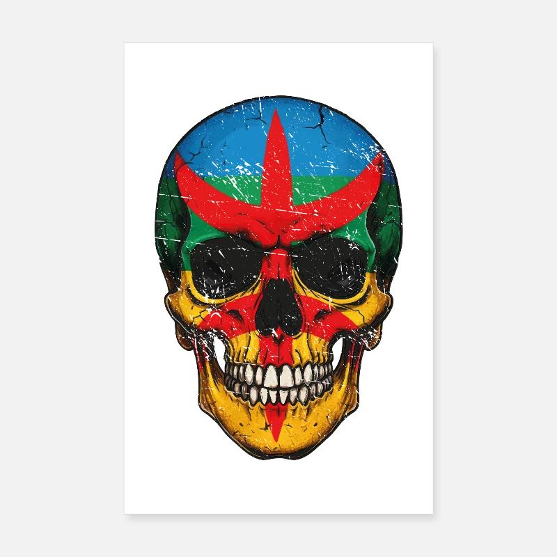 Crâne coloré  de drapeau Berbère - berber skull Poster 20 x 30 cm