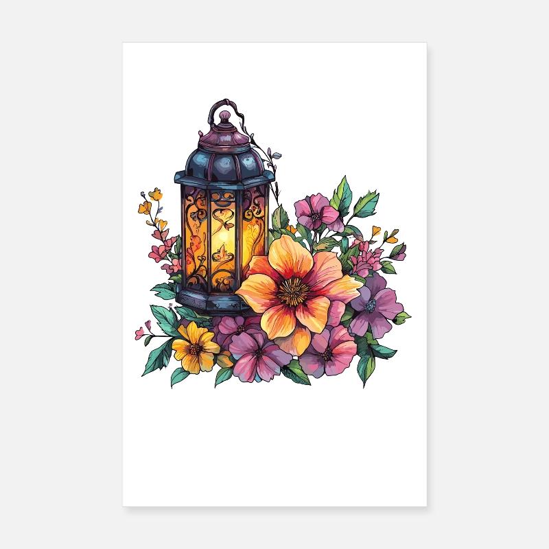 Lanterne dans une mer de fleurs Poster 20 x 30 cm