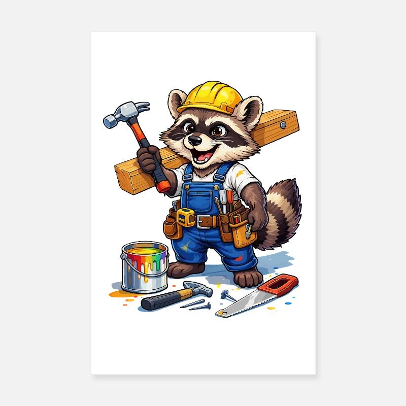 Construction Raccoon in workshop look Poster 8" x 12" (20x30 cm)