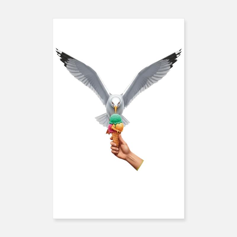 Lustige Möwe Stiehlt Eiscreme Poster 8" x 12" (20x30 cm)