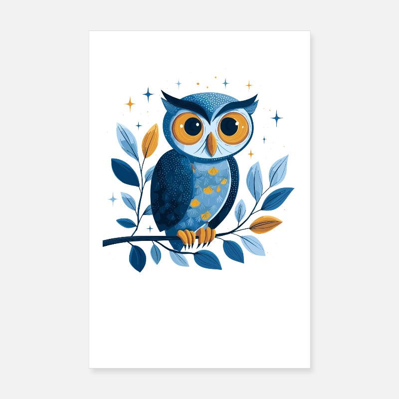 Blaue Eule Sternenwelt Poster 20x30 cm