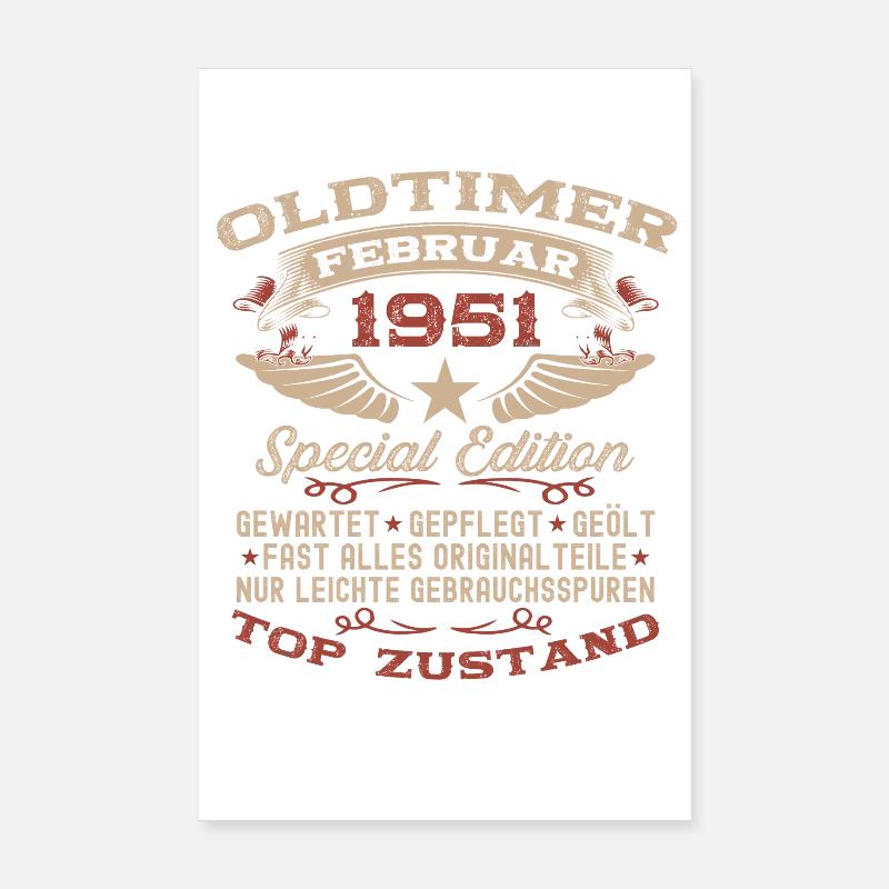 77e anniversaire Oldtimer Millésime de février 1951 Poster 20 x 30 cm