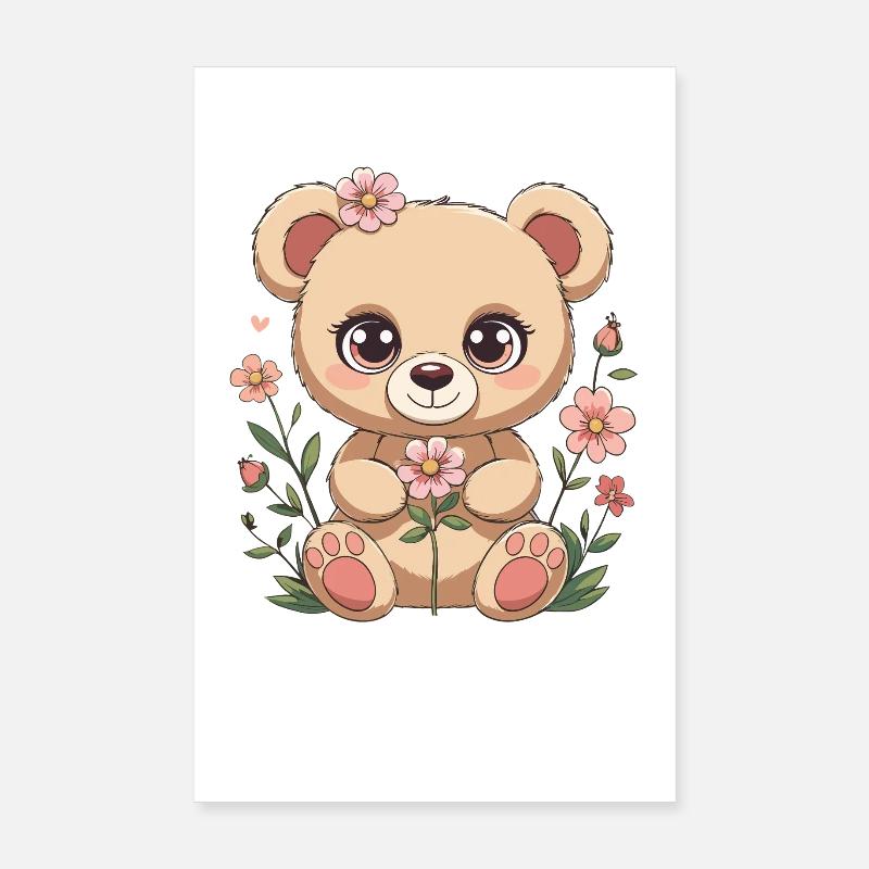 Cuddly bear with flowers Poster 8" x 12" (20x30 cm)