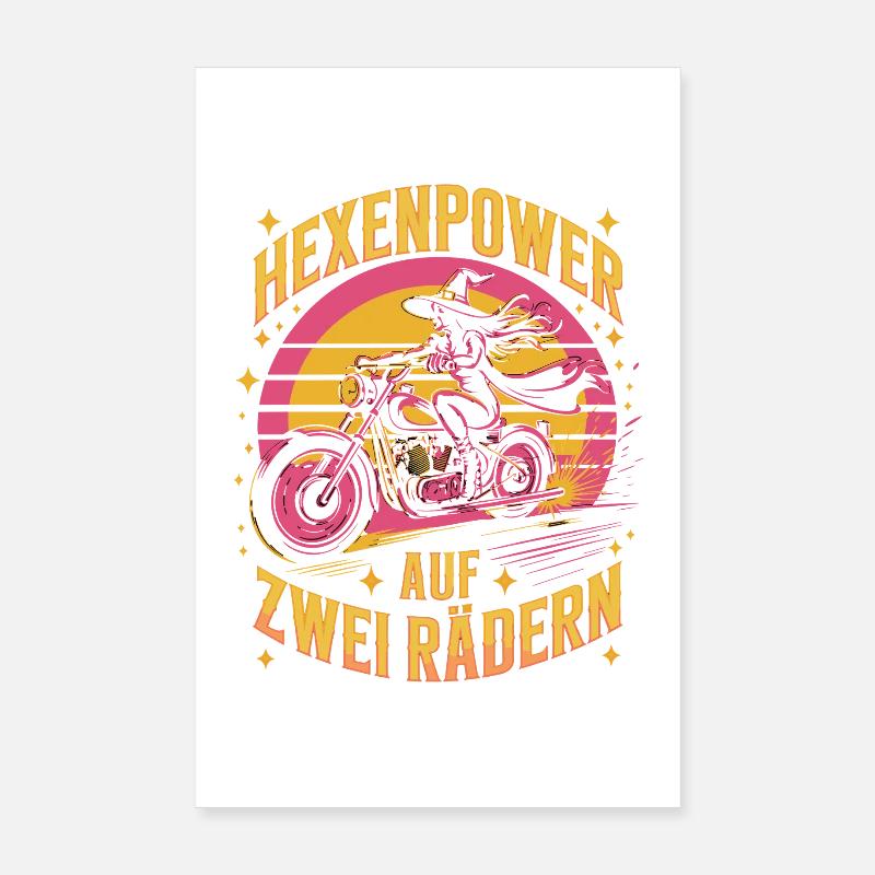 Witch Power On Two Wheels Motorcycle Witch Retro Poster 8" x 12" (20x30 cm)