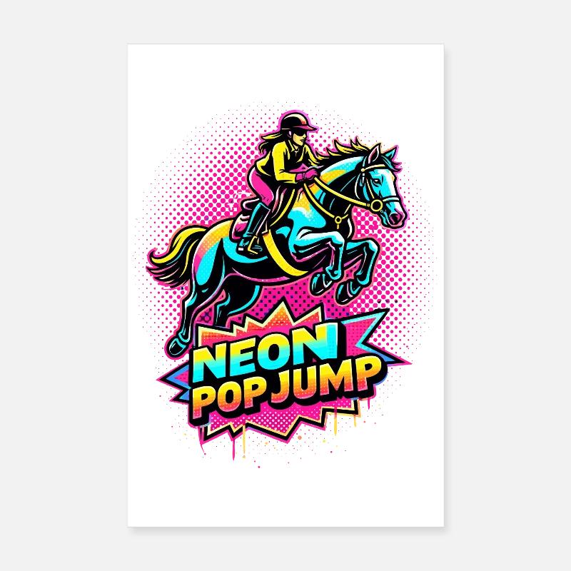 Saut Pop Néon – Cheval de saut à cheval d’équitation Poster 20 x 30 cm