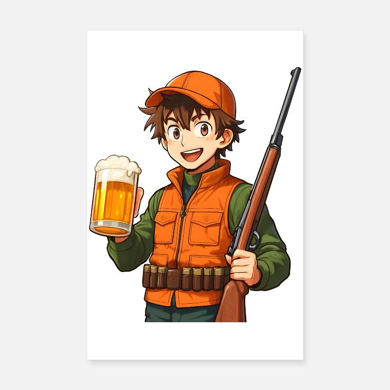 Jägerheld mit Bier und Flinte Poster 20x30 cm