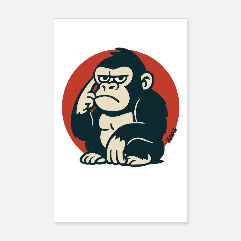 Singe pensif dans un style rétro Poster 20 x 30 cm