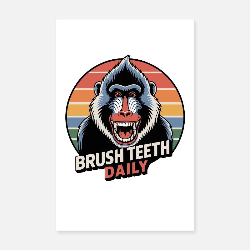 Daily Brushing Teeth Mandrill Monkey Poster 8" x 12" (20x30 cm)