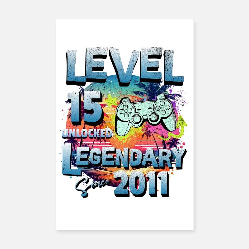 Level 15 Jahre Freigeschaltet seit 2011 Geburtstag - Poster 20x30 cm - Weiß