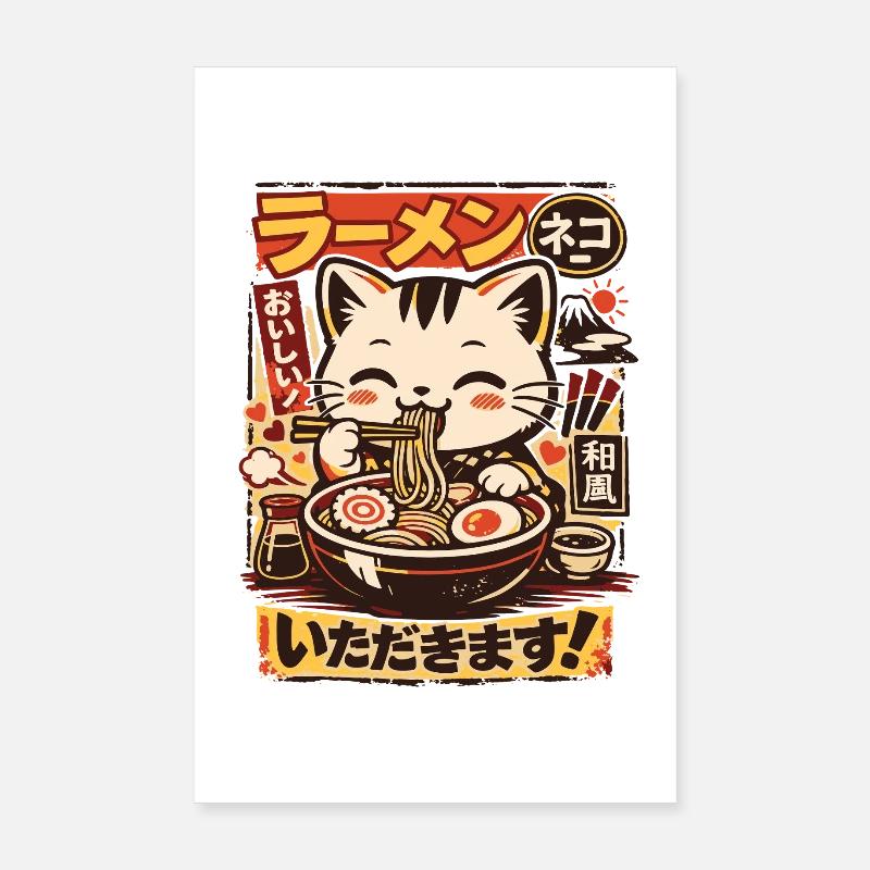 Kawaii Cat | Ramen | Soupe de nouilles | Restauration rapide Poster 20 x 30 cm