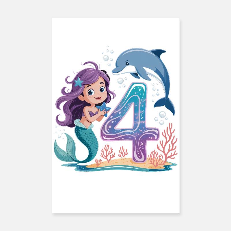 4e anniversaire de la sirène 4 ans Poster 20 x 30 cm