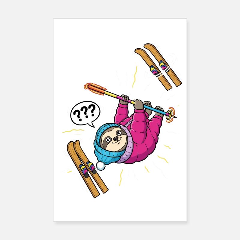 Confused sloth while skiing Poster 8" x 12" (20x30 cm)