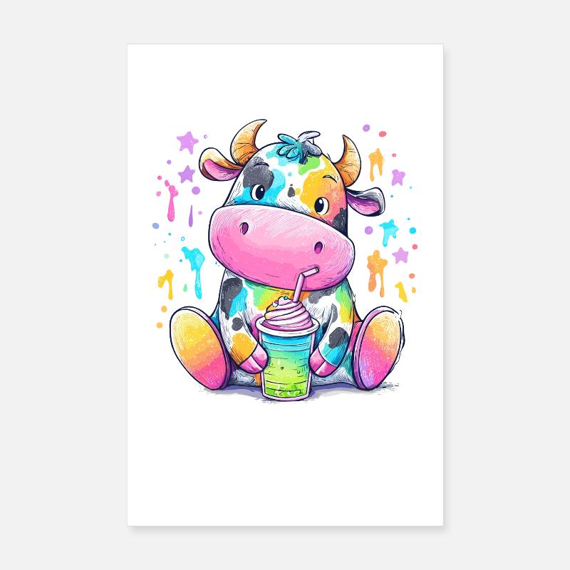 Rainbow cow with milkshake Poster 8" x 12" (20x30 cm)