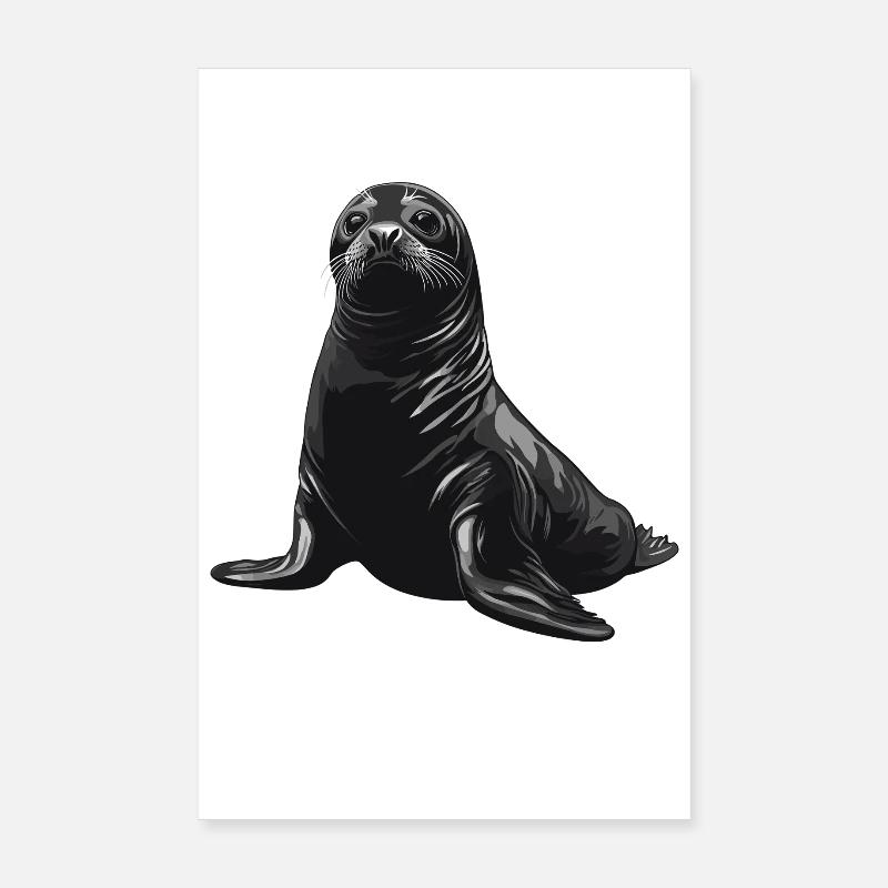 Schwarzer Seehund Portrait Poster 20x30 cm