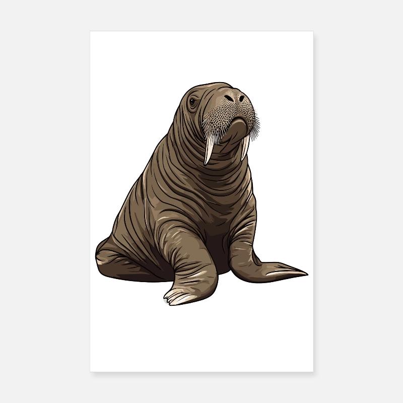 Dessin animé de morse dans des tons de marron Poster 20 x 30 cm