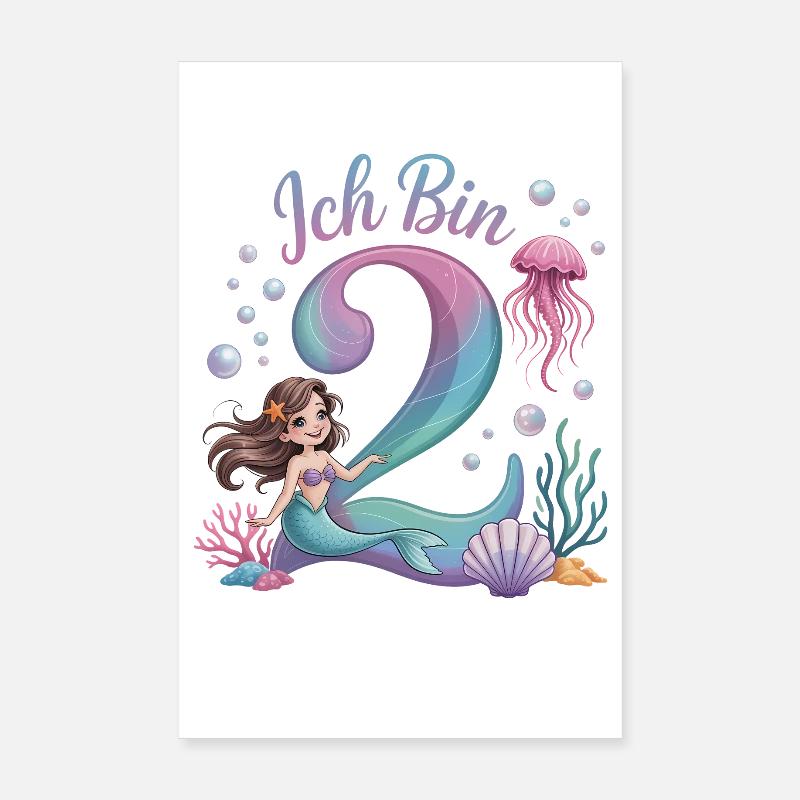 Ich Bin 2 Meerjungfrauen Mädchen 2. Geburtstag Poster 20x30 cm