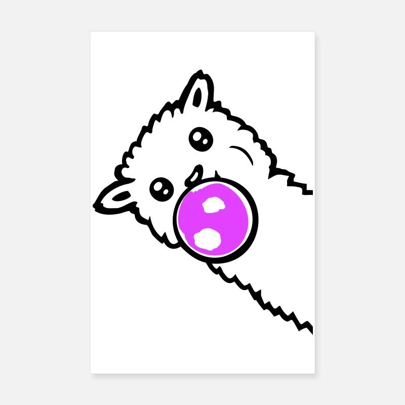 Lama Kaugummiblasen Seite Rand Cool Süß Seitlich Poster 20x30 cm