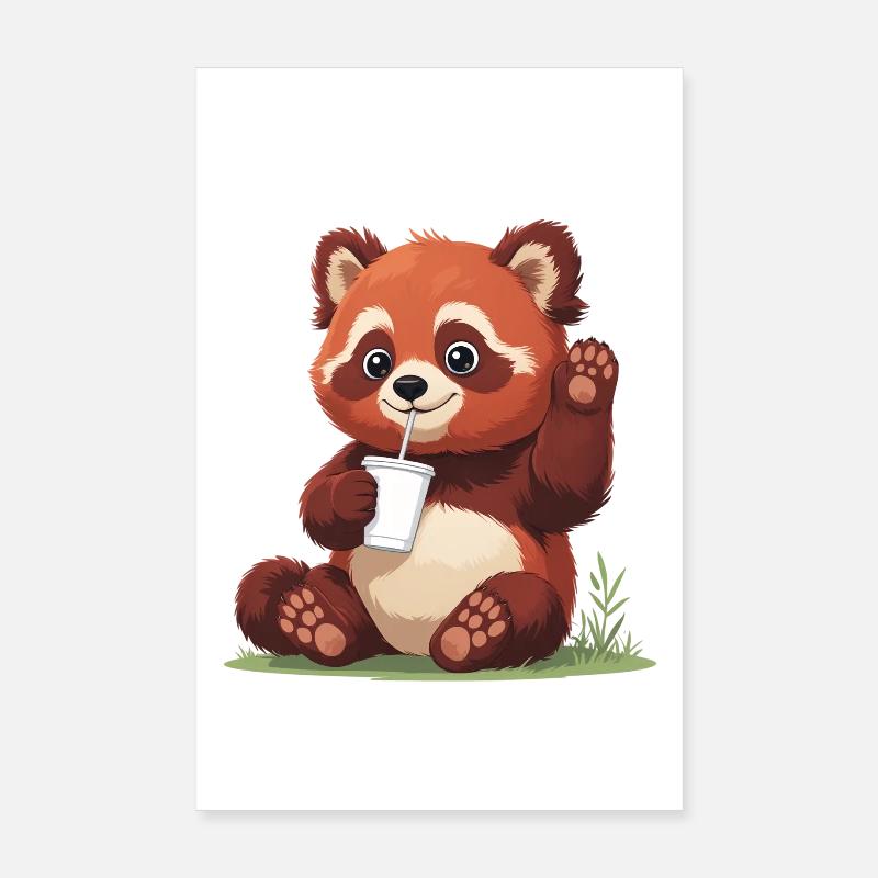 Panda rouge à la paille Poster 20 x 30 cm