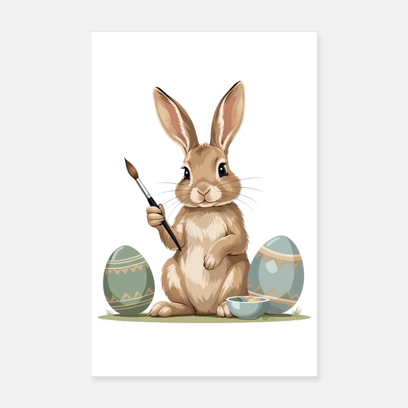 Lapin de Pâques avec une brosse Poster 20 x 30 cm