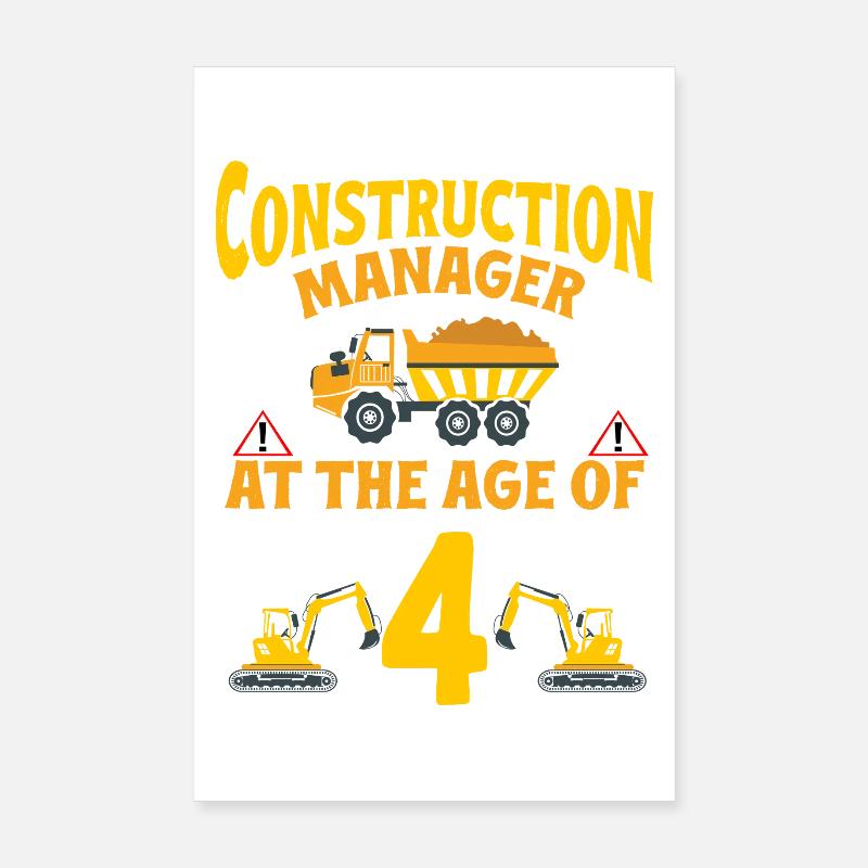 Fête de construction 4e anniversaire Camion de 4 ans Poster 20 x 30 cm