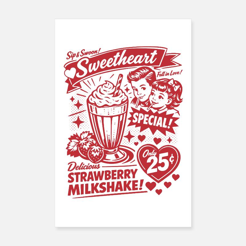 Erdbeer Milchshake 50er Jahre Retro Design Poster 20x30 cm