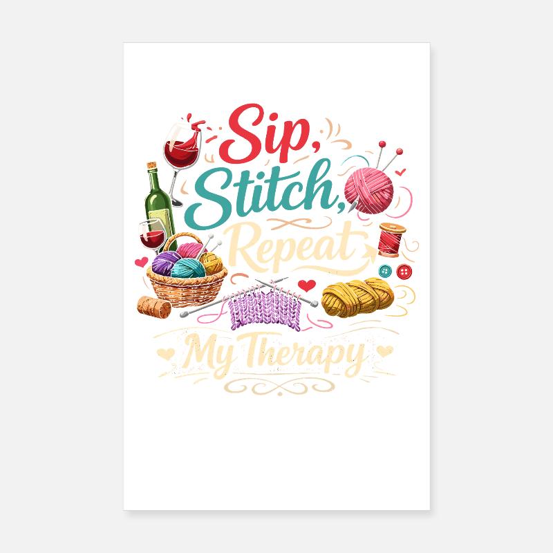 Sip Stitch Repeat Therapy Poster 8" x 12" (20x30 cm)