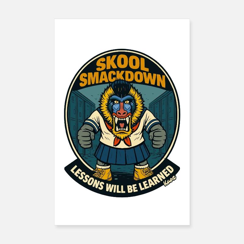 School Smackdown Primates Monkey Mandrill Poster 8" x 12" (20x30 cm)