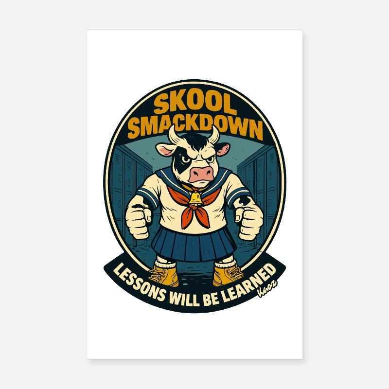 Kuh showdown in Schule  Poster 20x30 cm