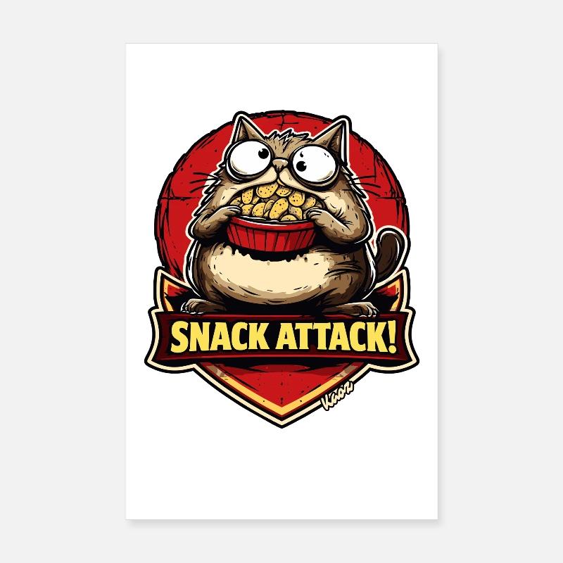Chat qui attaque un snack avec du pop-corn Poster 20 x 30 cm
