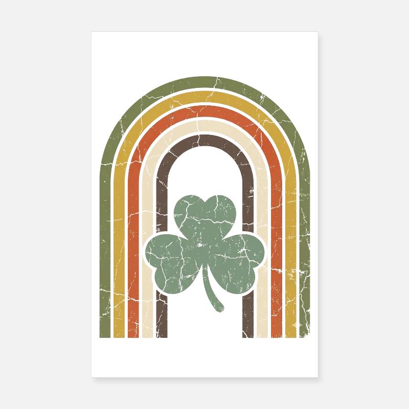 Arc-en-ciel vintage avec le trèfle de la Saint-Patrick Poster 20 x 30 cm