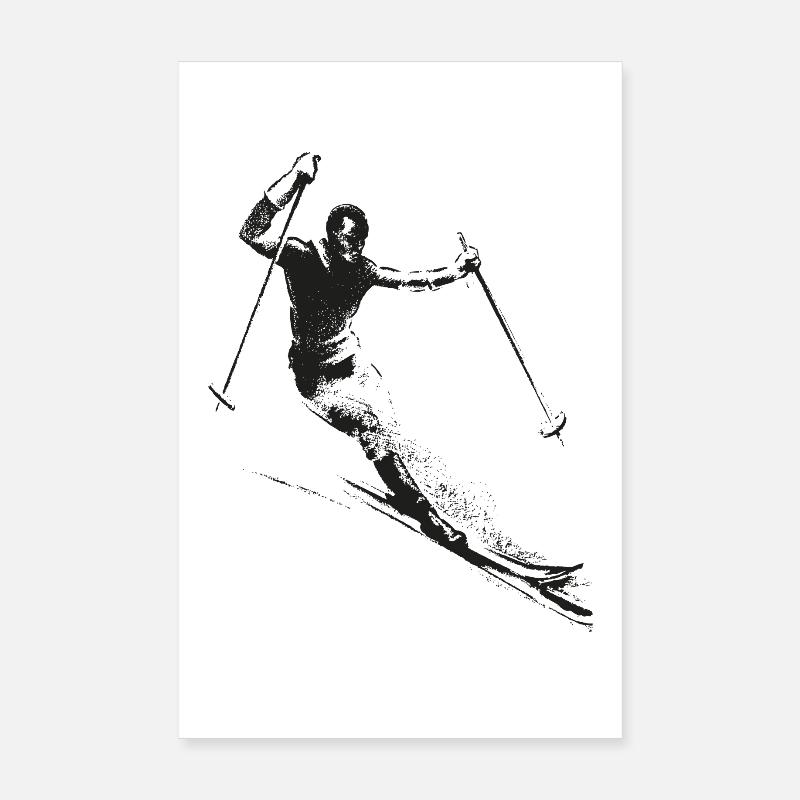 Rétro Skier - Poster 20 x 30 cm - blanc