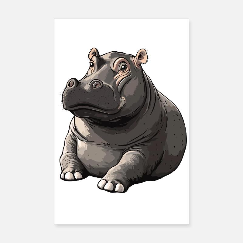 Silent Hippo Cartoon Style Poster 8" x 12" (20x30 cm)