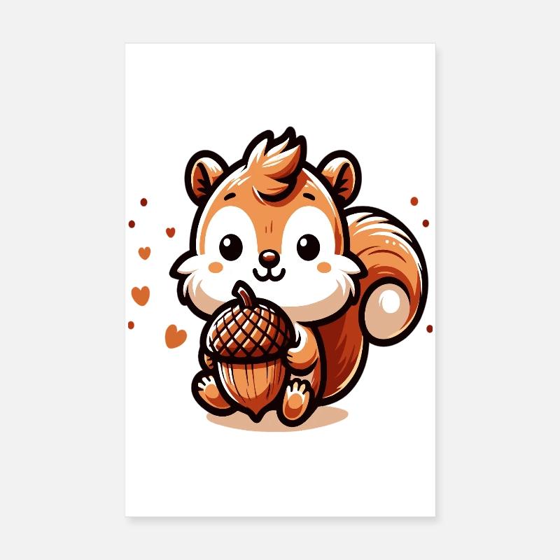 Écureuil mignon avec un gland au cœur Poster 20 x 30 cm