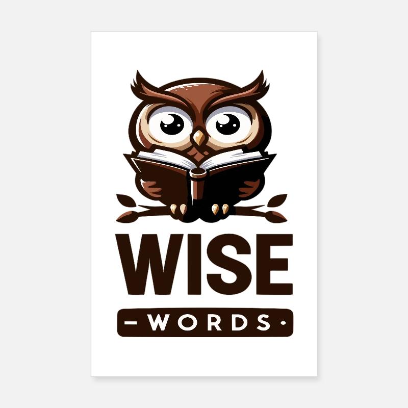 Wise Owl with Book – Words Poster 8" x 12" (20x30 cm)