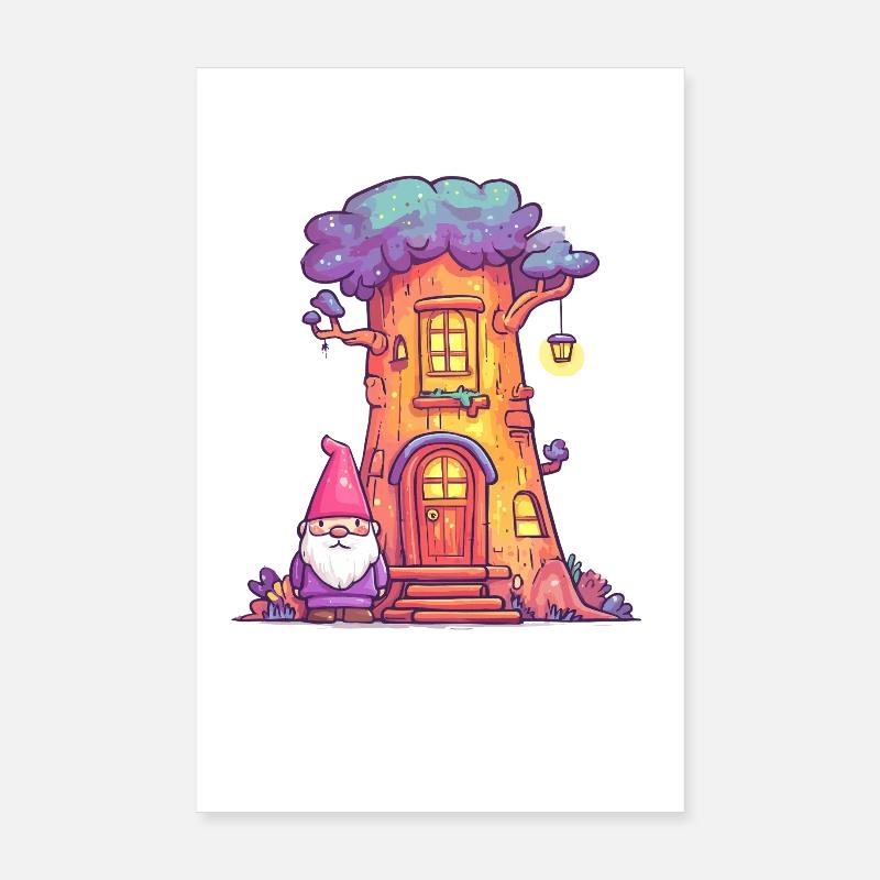 Funny Treehouse Gnome with Lantern Poster 8" x 12" (20x30 cm)
